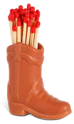 Produktbild von Cowboy Kerzenhalter aus Keramik, Streichholzhalter in Form eines Cowboystiefels für die Innendekoration von Küchen und Badezimmern (Dunkelbraun)