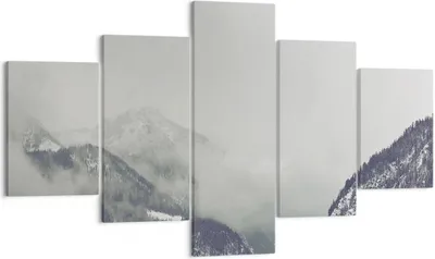 Produktbild von Bild auf Leinwand - Leinwandbild - 5 Teile - Berge Wald Nebel - 125x70cm - Wand Bild - Wanddeko - Wandbilder - Leinwanddruck - Bilder - Wanddekoration - Leinwand bilder - Wandbild - EA125x70-4270