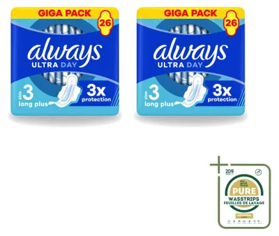 Produktbild von 2 x Always Ultra Long Plus Maandverband mit Flügeln - Vorratspackung - 2 Stücke
