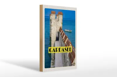Produktbild von Holzschild Reise 20x30cm Gardasee Italien Boot Gebäude Sommer