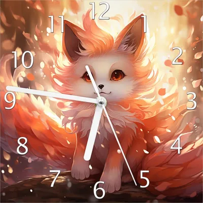 Produktbild von Wallario Design Wanduhr Leuchtender Feuerfuchs aus Echtglas, Größe 20 x 20 cm
