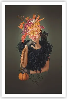 Produktbild von Poster - Poster ohne Rahmen - Frau Katze Blumen - 61x91,5 cm - Wand Bild - Wanddeko - Wandbilder - Kunstposter - Wandposter - Bilder - Kunstdruck - Wanddekoration - Wandbild - P2XPA61x91-4825
