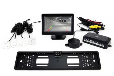 Obrázok produktu pre AMiO Parkovací asistent TFT01 4,3” s kamerou CAM-402 LED v podložke pod ŠPZ, 4-senzorové, biele