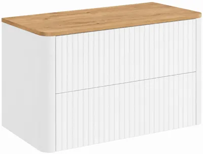 Zdjęcie produktu dla Szafka łazienkowa, 80 cm, biała, blat imitujący drewno dąb, wymiary: 80,8 x 44,2 x 50 cm, productTiles.product.images.aiGenerated