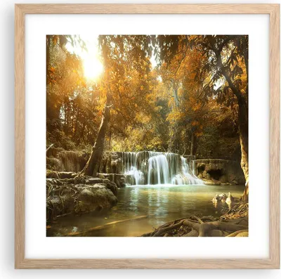 Produktbild von Gerahmtes Poster - Rahmen in heller Eiche - Park Wasserfall Wasser - 40x40 cm - Wand Bild - Wanddeko - Wandbilder - Wandposter - Bilderrahmen - Bilder - Kunstdruck - Wandbild - P2NAC40x40-3789