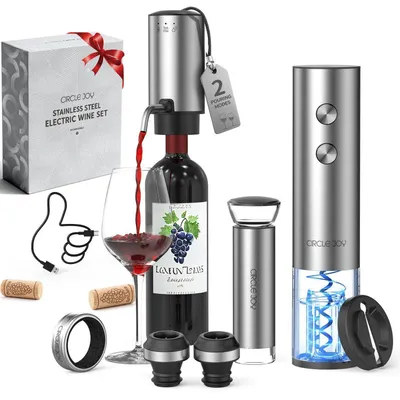 Produktbild von Elektrisches Weinöffner-Set 8-in-1 Edelstahl Silber Wiederaufladbar mit Belüfter, Vakuumpumpe & Zubehör