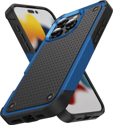 Produktbild von Für iPhone 16 Pro Hülle Militärqualität Stoßfest Hybrid 2 in 1 Hart PC Weich TPU Handyhülle Blau Schwarz