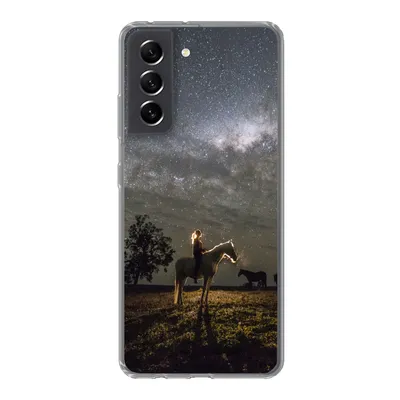 Produktbild von MuchoWow® Handyhülle Schutzhülle Hülle für Samsung Galaxy S21 FE Pferd - Frau - Sternenhimmel Silikon Softcase Handy Hülle - Mobiltelefonhülle