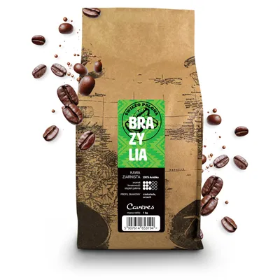 Zdjęcie produktu dla Kawa ziarnista Caveres Brazylia Santos 1 kg, 100% Arabica, świeżo palona do ekspresu, Rzemieślnicza Palarnia Kawy Premium