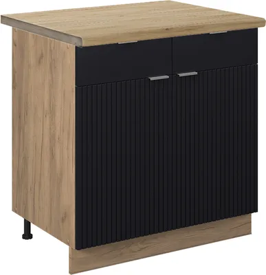 Zdjęcie produktu dla Szafka dolna do kuchni Vicco Fame-Line Czarne paski 80 cm , BP Dąb, Model 50790