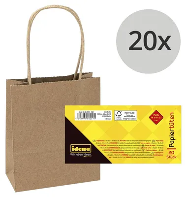 Produktbild von Idena Papiertüten  18x8x21cm 20erRec, aus Kraftpapier, 125g/m²