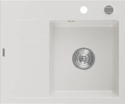 Produktbild von Mexen Ben Granitspüle 1-becken mit Abtropffläche rechts 600 x 500 mm, weiß, Siphon Chrom - 6523605000-20