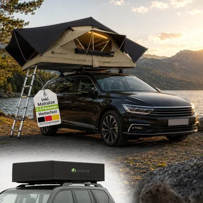 Produktbild von Juskys Autodachzelt Lago 140 x 240 cm - Wetterbeständig mit Leiter - Schwarz / Khaki