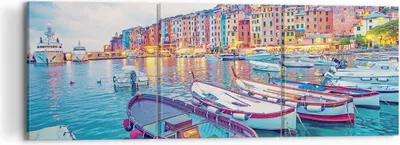 Produktbild von Bild auf Leinwand - Leinwandbild - 3 Teile - Porto Boote die Farben - 120x40cm - Wand Bild - Wanddeko - Wandbilder - Leinwanddruck - Bilder - Wanddekoration - Leinwand bilder - CA120x40-4395