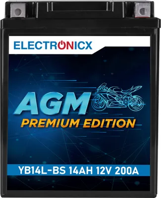 Immagine prodotto di Batteria per moto Electronicx AGM 12 V 14 Ah 200 A – Sostituisce i modelli YTX14AHL-BS, YB14L-A2, YB14L-B2 – Senza manutenzione e ad alte prestazioni ▶ Batteria premium 12 V senza manutenzione  Spedizione in Germania