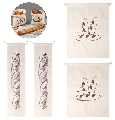 Produktbild von 4er-Pack Leinen-Brotbeutel für selbstgebackenes Brot, Brottüten Leinen, wiederverwendbar, ideal zur Aufbewahrung von Brot und Baguettes
