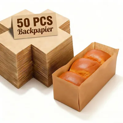 Productafbeelding van Bakpapier voor cakevormen, 50 stuks, antiaanbaklaag, inlegvellen, rechthoekige broodvorm, hittebestendig voor oven en airfryer