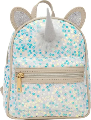 Produktbild von Kinderrucksack Glitzer Pailletten Mädchen, Prinzessinenrucksack Kinder klein, 24x22x8cm, 4L, Krone Beige