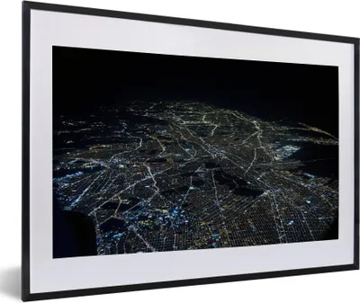 Produktbild von MuchoWow® Gerahmtes Poster New York - Nacht - Karte 60x40 cm - Poster mit Schwarzem Bilderrahmen Wandposter Rahmen Foto Bilder - Schlafzimmer - Plakat in Rahmen - Drucken