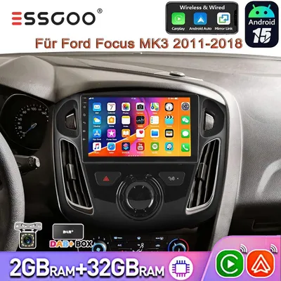 Zdjęcie produktu dla Radio samochodowe 9 cali do Ford Focus MK3 (2011-2018), system Android 15, nawigacja GPS, radio DAB+, Carplay, Android Auto, Bluetooth, Wi-Fi, podwójne gniazdo DIN, odbiornik multimedialny, 2+32GB, moc 4x45 Watt