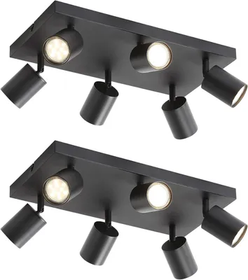 Zdjęcie produktu dla ZMH LED lampa sufitowa czarna 2 reflektory sufitowe: GU10 lampa sufitowa 6 płomieni 330° obrotowe reflektory sufitowe industrialne nowoczesne do salonu sypialni kuchni przedpokoju