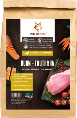 Produktbild von Wildfang Junior Premium Trockenfutter für Welpen mit 60% Huhn 2 kg, getreidefrei, glutenfrei, hypoallergen