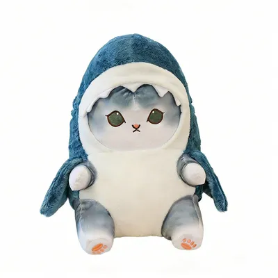Produktbild von Plüschtier Hai Katze 33cm – Kawaii Kuscheltier Hai-Katze Kissen Stofftier Grau