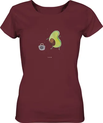 Produktbild von Mr. & Mrs. Panda Damen T-Shirt Avocado Tanzen Größe L - Burgundy - Geschenk, Party, Shirt Mit Print, Fröhlich, Kurzarmshirt, Basic, Musik, Singen