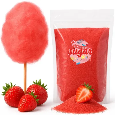 Produktbild von Aromazucker Erdbeer Rot 500 g – farbiger Zucker für Zuckerwatte, Popcorn und Zuckerwattemaschine