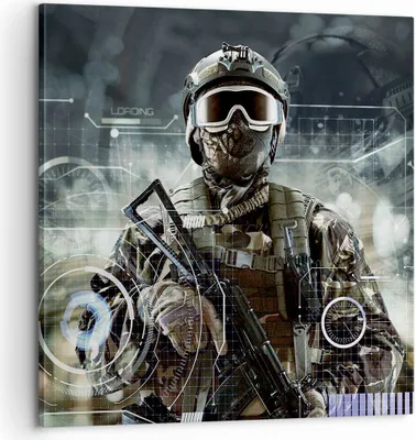 Produktbild von Bild auf Leinwand - Leinwandbild - Soldat Gewehr - 60x60cm - Wand Bild - Wanddeko - Wandbilder - Leinwanddruck - Bilder - Kunstdruck - Wanddekoration - Leinwand bilder - Wandkunst - AC60x60-4071