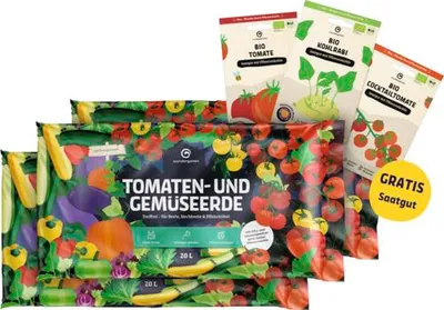 Produktbild von Tomatenerde & Gemüseerde Wundergarten mit Pflanzenkohle 3x20 L +GRATIS 3x Saatgut mit Pflanzenkohle