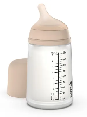 Produktbild von Suavinex, Anti-Colic Babyflasche Zero Zero,mit mittlerem Silikonsauger (M), für Babys ab 3 Monaten, Empfohlen für gestillte Babys und Flaschennahrung,