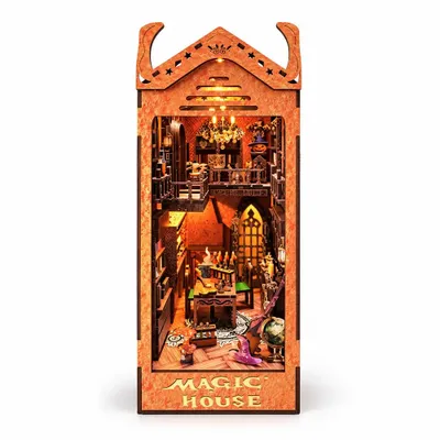Imagen del producto de THAR Book Nook Magic House: Kit de construcción en miniatura de MDF para crear una casita acogedora, con luces LED, que incluye 288 piezas