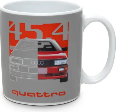 Produktbild von Original Audi quattro 45.4 Tasse Kaffeetasse Porzellantasse Cafe Becher grau/rot