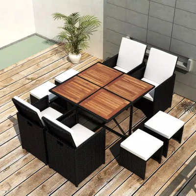 Immagine prodotto di vidaXL set da pranzo da giardino 9 pezzi in poly rattan legno di acacia nero