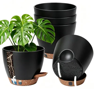 Produktbild von 5 Stück Selbstbewässernde Blumentöpfe Ø 15,2 cm - Schwarz