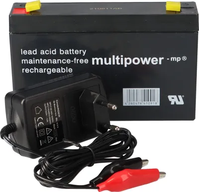 Immagine prodotto di Set - Batteria al piombo e caricatore - Batteria Multipower 6V 7Ah Caricatore 0,6A