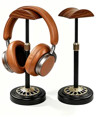 Immagine prodotto di Supporto per cuffie in legno e metallo - Regolabile 15-30 cm - Nero - Per gaming e ufficio