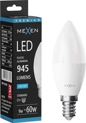 Obrázek produktu pro Mexen Nova LED žárovka E14, C37, 9W, Studená - 6500K, 945 lm - L102-E14-0965-01