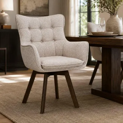 Produktbild von Drehbarer Stuhl ODIN beige Strukturstoff Eichenholz Gestell
