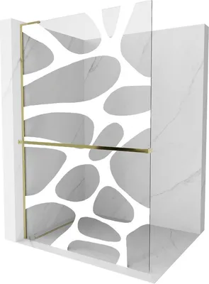 Produktbild von Mexen Kioto+ L Duschwand mit Regal Walk-in 100 x 200 cm, weißes Muster, gold - 800-100-123-50-97