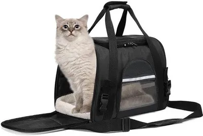 Productafbeelding van Opvouwbare Transportbox voor Katten en Honden - Kattentransporttas met Schouderriem - Ideaal voor Kleine Honden en Puppy’s - Maat Medium - Zwart
