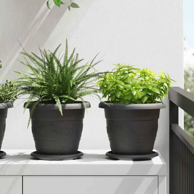 Produktbild von "WINTER SALE"Runde Blumenplatte 24 pcs Schwarz Ø 14x2cm Kunststoff NEU763077 - Beete