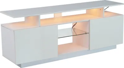 Produktbild von TV-Schrank 1,4 m, Weiß, mit 16-farbiger LED und Glasfächern