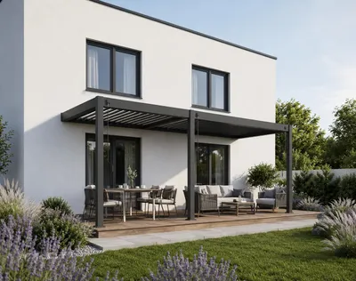 Immagine prodotto di Pergola da parete Weide Classic in alluminio 3x6 m con tetto a lamelle antracite