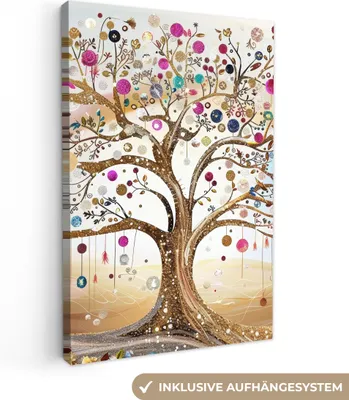 Obrázek produktu pro OneMillionCanvasses® - Plátno - Strom života - Zlaté - Barevné - Abstraktní - Estetické, nástěnné malby, nástěnné dekorace Obývací pokoj, 80x120cm