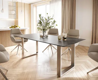 Produktbild von DELIFE Esstisch Edge 200x100 Keramik Laminam® Noir Desir Braun Edelstahl Schmal