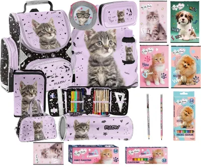 Produktbild von Katze Schulranzen Ergonomisch 18-teilig schulrazen set ranzen schulrucksack rucksack Kätzchen für Mädchen