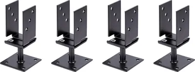 Produktbild von Alberts 4 x U-Pfostenträger, Breite 71 - 131 mm, Höhe 110 mm, verzinkt, schwarz kunststoffbeschichtet, zum Aufschrauben