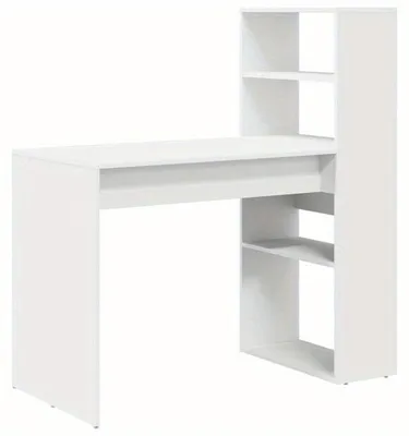 Produktbild von Schreibtisch mit Aufbewahrungsregal - 113x54x120 cm - modern und kompakt - weiß - MDF und Holz - platzsparender Arbeitsplatz
